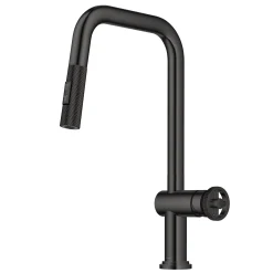 Urbix Industrial Pull-Down Single Handle Kitchen Faucet in Black Stainless Single Hole