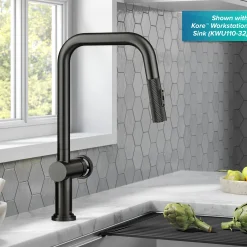 Urbix Industrial Pull-Down Single Handle Kitchen Faucet in Black Stainless Single Hole