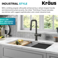 Urbix Industrial Pull-Down Single Handle Kitchen Faucet in Black Stainless Single Hole