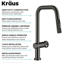 Urbix Industrial Pull-Down Single Handle Kitchen Faucet in Black Stainless Single Hole