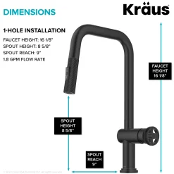 Best Urbix Industrial Pull-Down Single Handle Kitchen Faucet in Matte Black Single Hole