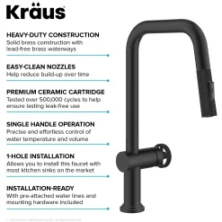 Best Urbix Industrial Pull-Down Single Handle Kitchen Faucet in Matte Black Single Hole