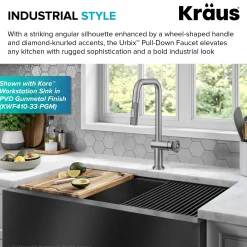 Clearance Urbix Industrial Pull-Down Single Handle Kitchen Faucet in Spot Free Stainless Single Hole