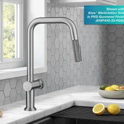 Clearance Urbix Industrial Pull-Down Single Handle Kitchen Faucet in Spot Free Stainless Single Hole