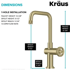 Outlet Urbix Industrial Single Handle Kitchen Bar Faucet in Brushed Gold Single Hole|Bar Faucets