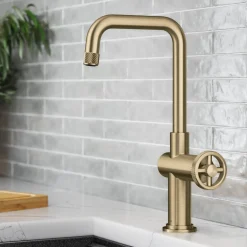 Outlet Urbix Industrial Single Handle Kitchen Bar Faucet in Brushed Gold Single Hole|Bar Faucets