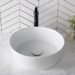 New Viva 15.75 Inch Round Porcelain Ceramic Vessel Bathroom Sink Above Counter / Vessel Sinks