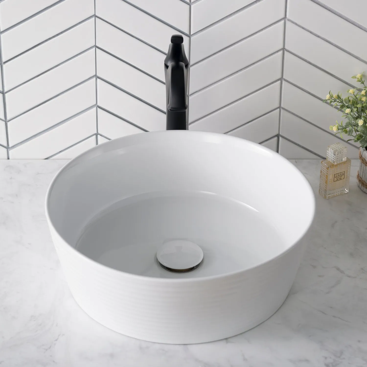 New Viva 15.75 Inch Round Porcelain Ceramic Vessel Bathroom Sink Above Counter / Vessel Sinks