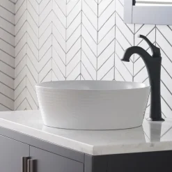 New Viva 15.75 Inch Round Porcelain Ceramic Vessel Bathroom Sink Above Counter / Vessel Sinks