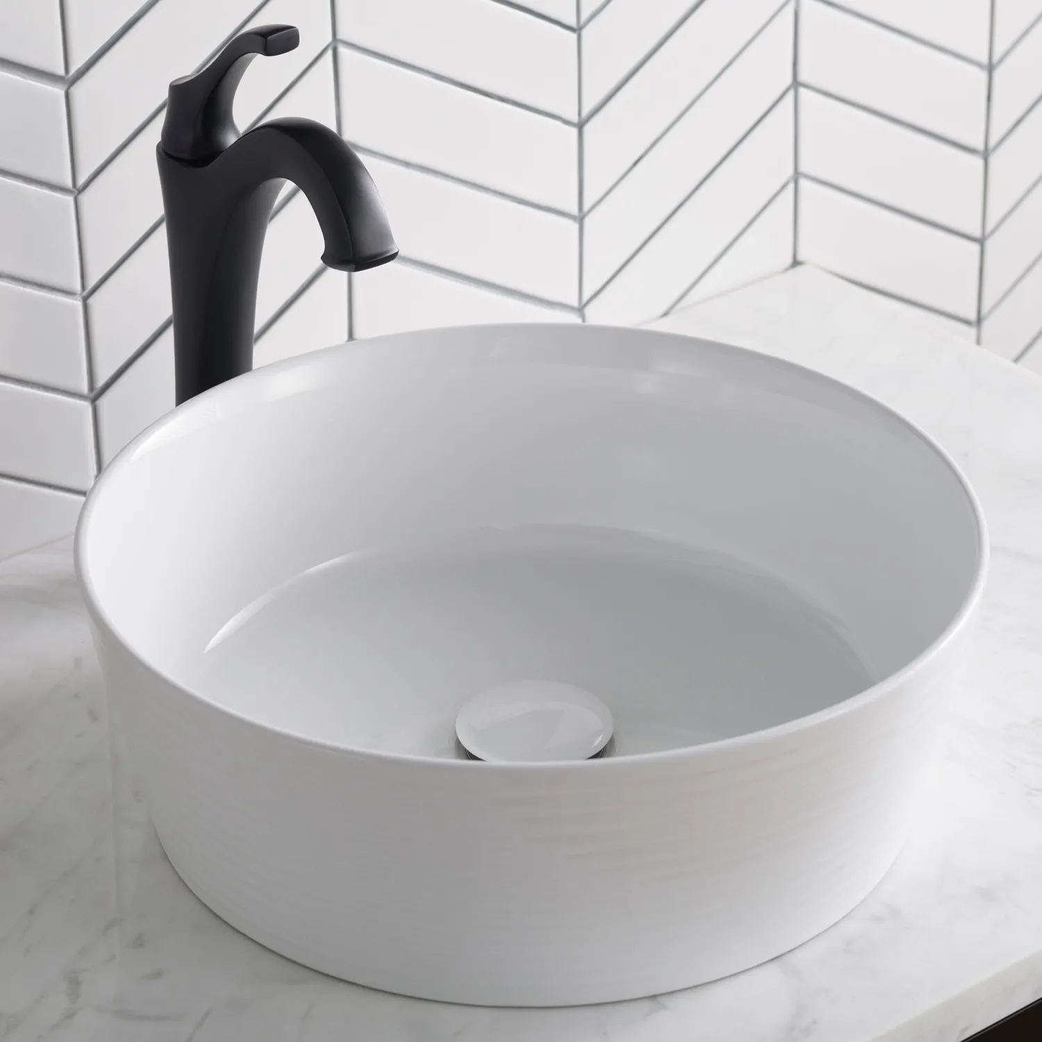 New Viva 15.75 Inch Round Porcelain Ceramic Vessel Bathroom Sink Above Counter / Vessel Sinks