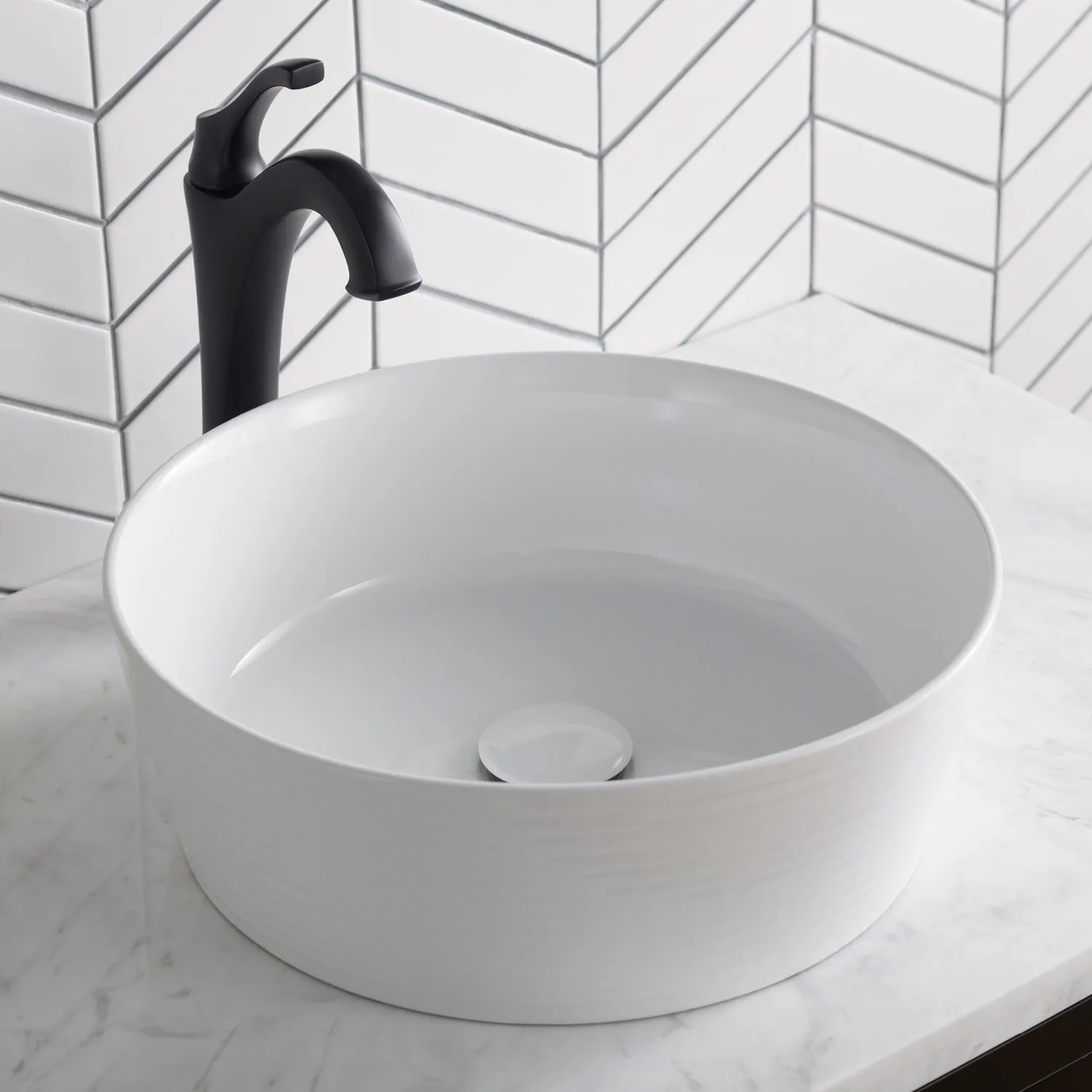 New Viva 15.75 Inch Round Porcelain Ceramic Vessel Bathroom Sink Above Counter / Vessel Sinks