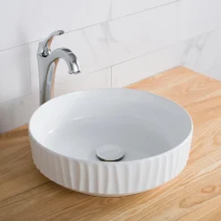 Online Viva 15.75 Inch Round White Porcelain Ceramic Vessel Bathroom Sink Above Counter / Vessel Sinks