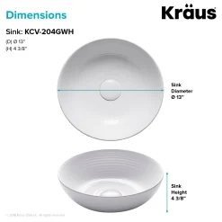 New Viva 13 Inch Round White Porcelain Ceramic Vessel Bathroom Sink Above Counter / Vessel Sinks