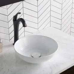 New Viva 13 Inch Round White Porcelain Ceramic Vessel Bathroom Sink Above Counter / Vessel Sinks