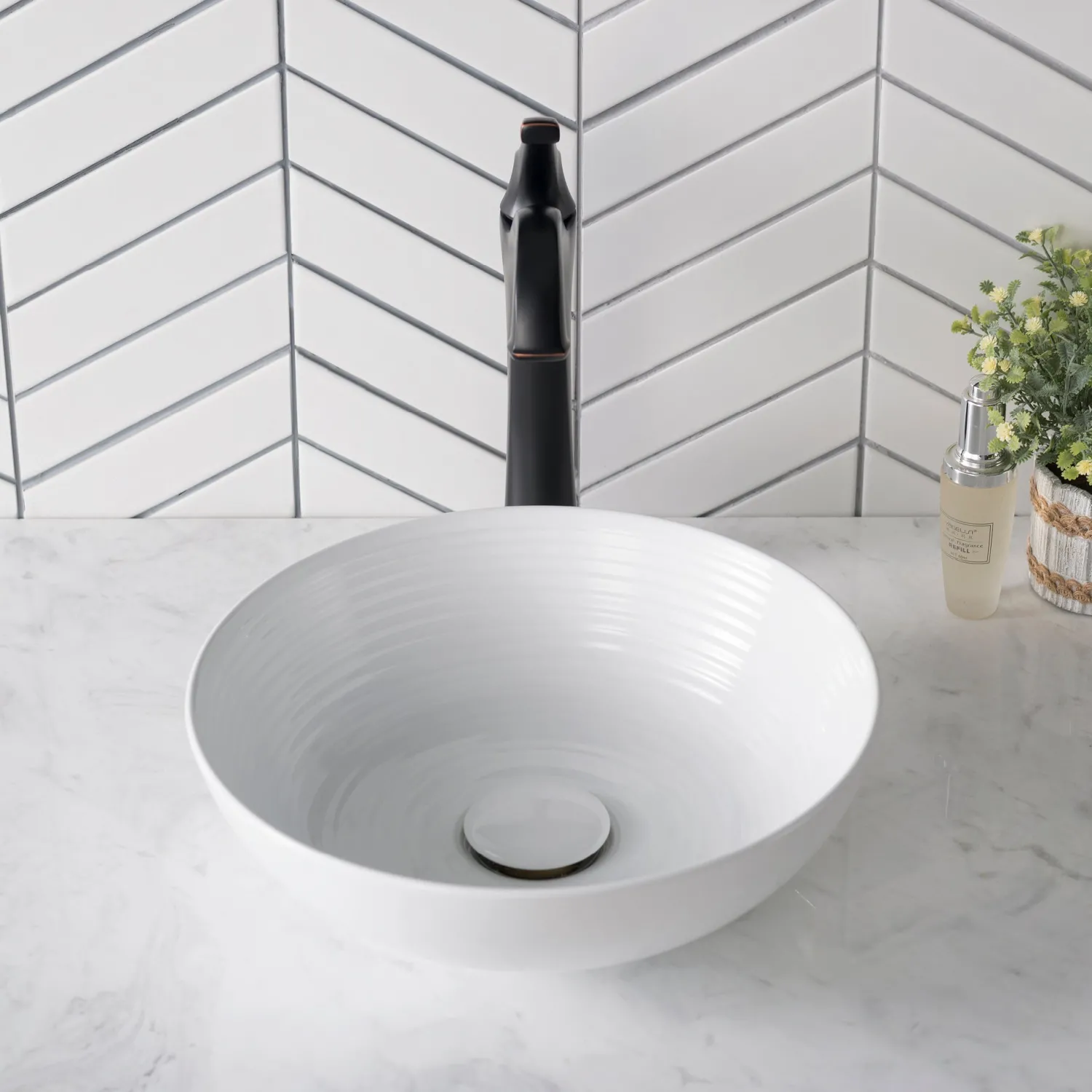 New Viva 13 Inch Round White Porcelain Ceramic Vessel Bathroom Sink Above Counter / Vessel Sinks
