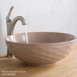 Viva Round Beige Porcelain Ceramic Vessel Bathroom Sink with Pop-Up Drain Above Counter / Vessel Sinks