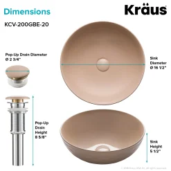 Viva Round Beige Porcelain Ceramic Vessel Bathroom Sink with Pop-Up Drain Above Counter / Vessel Sinks