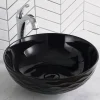 Viva Round Black Porcelain Ceramic Vessel Bathroom Sink with Pop-Up Drain Above Counter / Vessel Sinks