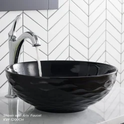 Viva Round Black Porcelain Ceramic Vessel Bathroom Sink with Pop-Up Drain Above Counter / Vessel Sinks