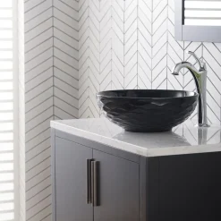 Viva Round Black Porcelain Ceramic Vessel Bathroom Sink with Pop-Up Drain Above Counter / Vessel Sinks