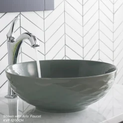 Clearance Viva Round Gray Porcelain Ceramic Vessel Bathroom Sink with Pop-Up Drain Above Counter / Vessel Sinks