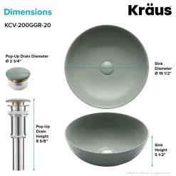 Clearance Viva Round Gray Porcelain Ceramic Vessel Bathroom Sink with Pop-Up Drain Above Counter / Vessel Sinks