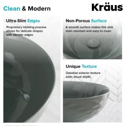 Clearance Viva Round Gray Porcelain Ceramic Vessel Bathroom Sink with Pop-Up Drain Above Counter / Vessel Sinks