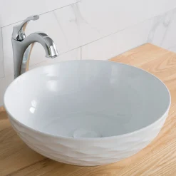 Clearance Viva Round White Porcelain Ceramic Vessel Bathroom Sink with Drain Above Counter / Vessel Sinks