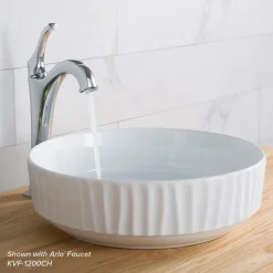Clearance Viva Round White Porcelain Ceramic Vessel Bathroom Sink with Pop-Up Drain, 15 3/4D x 4 3/4H Above Counter / Vessel Sinks