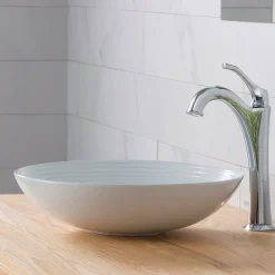 Best Viva Round White Porcelain Ceramic Vessel Bathroom Sink with Pop-Up Drain, 16 1/2D x 4 3/8H Above Counter / Vessel Sinks
