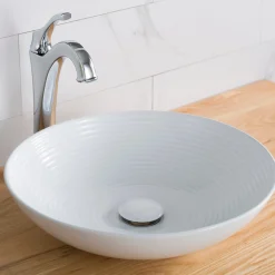 Best Viva Round White Porcelain Ceramic Vessel Bathroom Sink with Pop-Up Drain, 16 1/2D x 4 3/8H Above Counter / Vessel Sinks