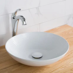 Best Viva Round White Porcelain Ceramic Vessel Bathroom Sink with Pop-Up Drain, 16 1/2D x 4 3/8H Above Counter / Vessel Sinks