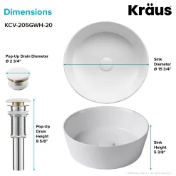 Discount Viva Round White Porcelain Ceramic Vessel Bathroom Sink with Pop-Up Drain, 15 3/4D x 5 3/8H Above Counter / Vessel Sinks