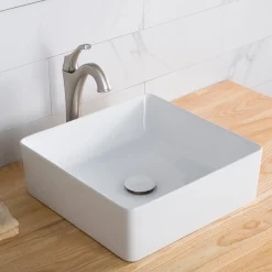 Best Viva Square White Porcelain Ceramic Vessel Bathroom Sink Above Counter / Vessel Sinks