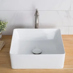 Best Viva Square White Porcelain Ceramic Vessel Bathroom Sink Above Counter / Vessel Sinks