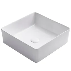 Best Viva Square White Porcelain Ceramic Vessel Bathroom Sink Above Counter / Vessel Sinks