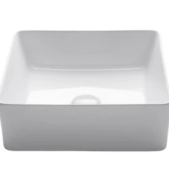 Best Viva Square White Porcelain Ceramic Vessel Bathroom Sink Above Counter / Vessel Sinks