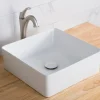 Outlet Viva Square White Porcelain Ceramic Vessel Bathroom Sink with Pop-Up Drain, 15 5/8L x 15 5/8W x 5 1/8H Above Counter / Vessel Sinks