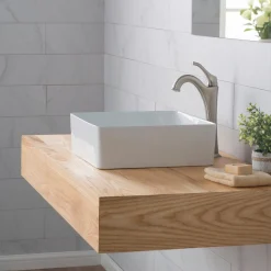 Outlet Viva Square White Porcelain Ceramic Vessel Bathroom Sink with Pop-Up Drain, 15 5/8L x 15 5/8W x 5 1/8H Above Counter / Vessel Sinks