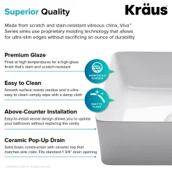 Outlet Viva Square White Porcelain Ceramic Vessel Bathroom Sink with Pop-Up Drain, 15 5/8L x 15 5/8W x 5 1/8H Above Counter / Vessel Sinks