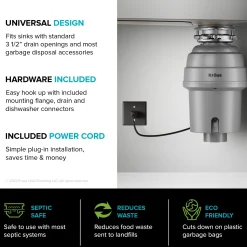 Outlet WasteGuard High-Speed 1 HP Continuous Feed Ultra-Quie Garbage Disposal with Power Cord - Flange Included Garbage Disposals & Parts