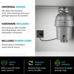 Online WasteGuard High-Speed 3/4 HP Continuous Feed Ultra-Quiet Garbage Disposal with Power Cord - Flange Included Garbage Disposals & Parts
