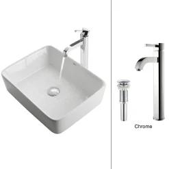 Discount White Rectangular Ceramic Sink and Ramus Faucet Sink And Faucet Combos|Above Counter / Vessel Sinks