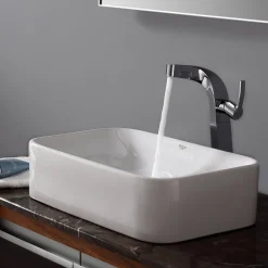 Best White Rectangular Ceramic Bathroom Sink with Pop Up Drain Above Counter / Vessel Sinks