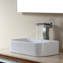 Best White Rectangular Ceramic Bathroom Sink with Pop Up Drain Above Counter / Vessel Sinks