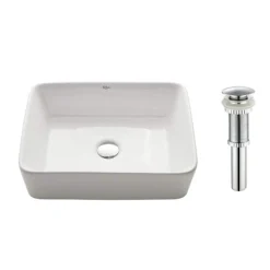 Online White Rectangular Ceramic Bathroom Sink with Pop Up Drain Above Counter / Vessel Sinks