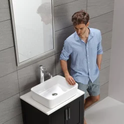 Online White Rectangular Ceramic Bathroom Sink with Pop Up Drain Above Counter / Vessel Sinks