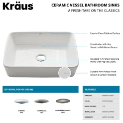 Online White Rectangular Ceramic Bathroom Sink with Pop Up Drain Above Counter / Vessel Sinks