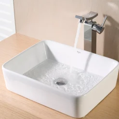 Online White Rectangular Ceramic Bathroom Sink with Pop Up Drain Above Counter / Vessel Sinks