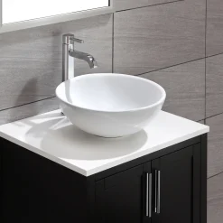 Best White Round Ceramic Bathroom Sink with Pop Up Drain Above Counter / Vessel Sinks